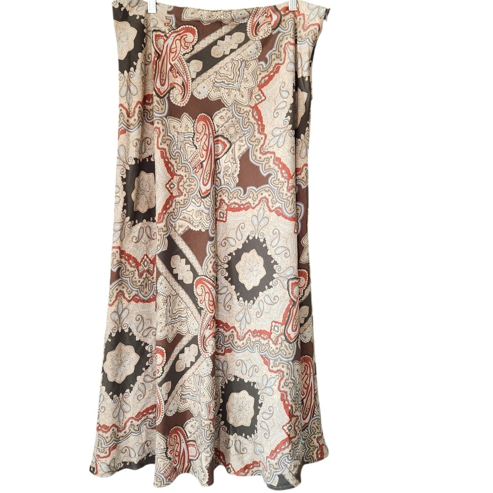 Crossing Pointe Paisley 100% Silk Maxi Skirt Women's Size 20 Southwestern Zip